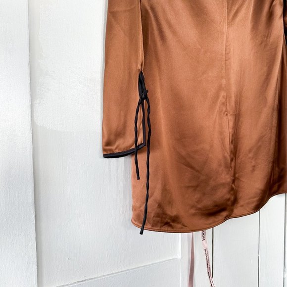 House of CB | NWT Sakina Satin Long Sleeve Mini Dress in Copper Coffee - Picture 10 of 10